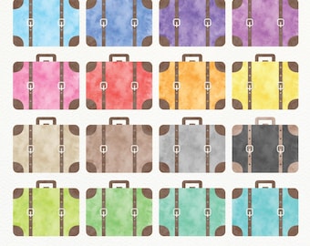 Watercolor Suitcases Digital Clipart, Vintage Luggage Clipart