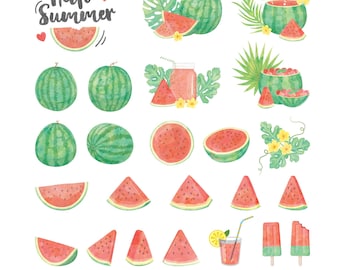 Watercolor Watermelon Clipart: Summer Fruit Graphics (Digital Download)
