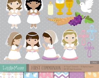 Mädchen Erstkommunion Clipart & Papiere: Digital Download