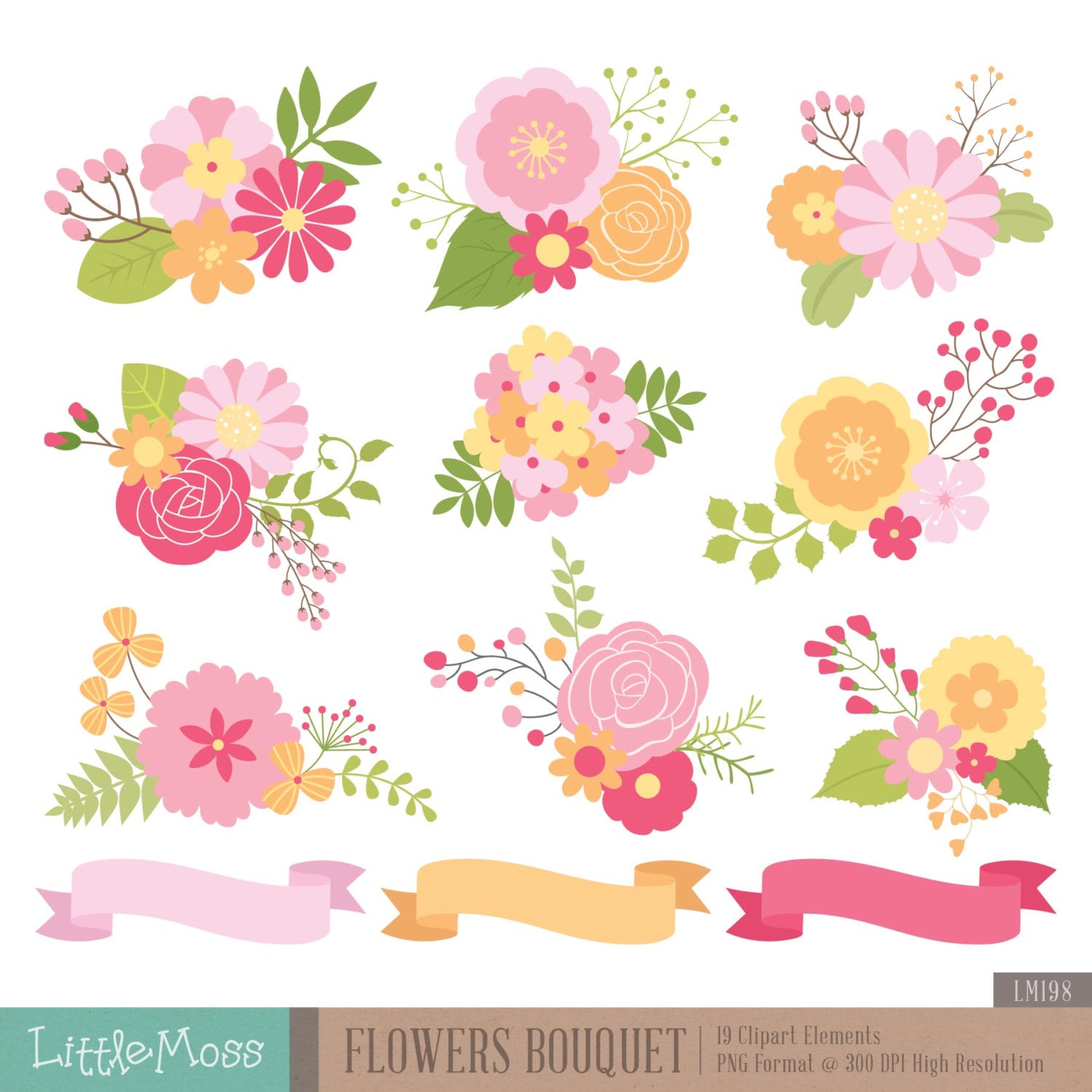 Flowers Bouquet Clipart Floral Bouquet Clipart | Etsy