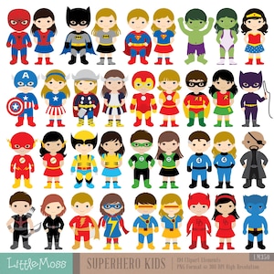 36 Kids Superhero Clipart, Superheroes Kids Clipart, Superheroes Clipart, Super Hero Clipart, Superhero Boys, Superhero Girls image 1