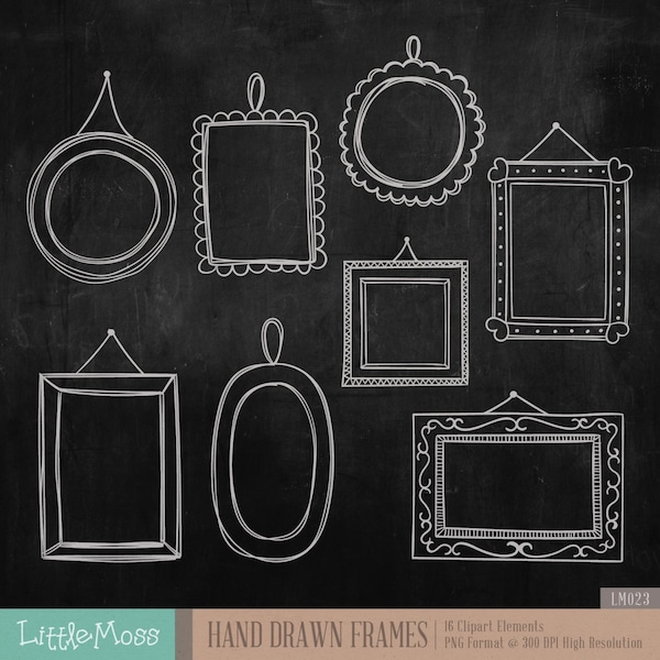 Hand Drawn Frames Digital Clipart, Chalkboard Frames Clipart