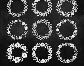 Chalkboard Wreath Clipart: Hand-Drawn Laurel Designs (Digital Download)