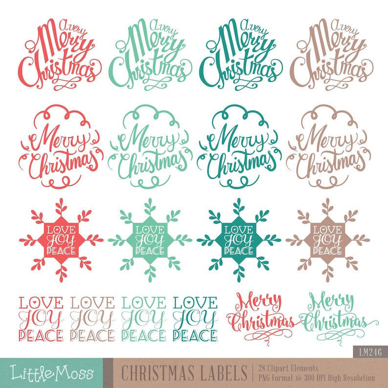 Christmas Labels Digital Clipart Christmas Decoration Christmas Typographic