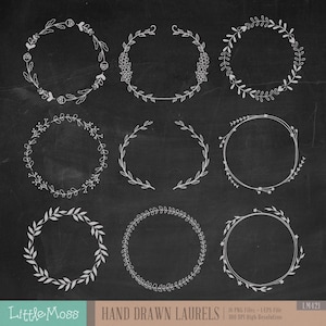 Hand Drawn Laurels Clipart: Chalk Wreaths (Digital Download)
