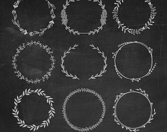 Hand Drawn Laurels Clipart: Chalk Wreaths (Digital Download)