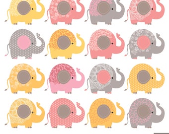 Floral Elephants Clipart, Pink Elephant Clipart