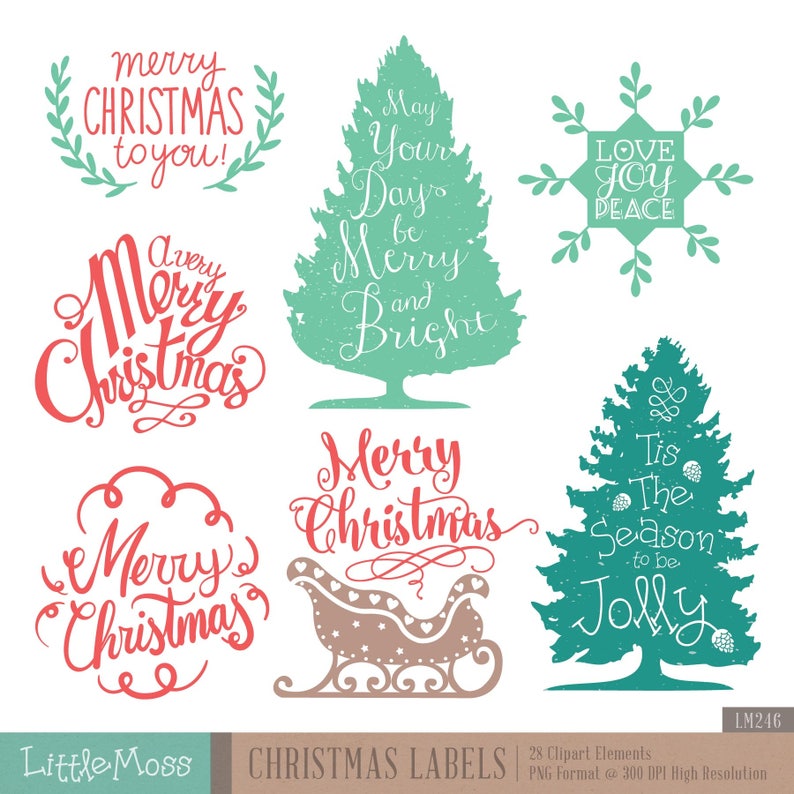 Christmas Labels Digital Clipart Christmas Decoration Christmas Typographic
