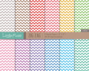 12 Chevron Digital Papers, Zig Zag Papers