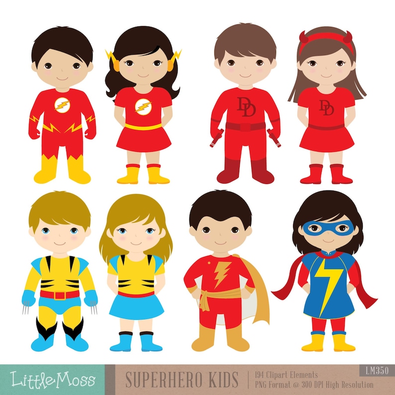 36 Kids Superhero Clipart, Superheroes Kids Clipart, Superheroes Clipart, Super Hero Clipart, Superhero Boys, Superhero Girls image 5