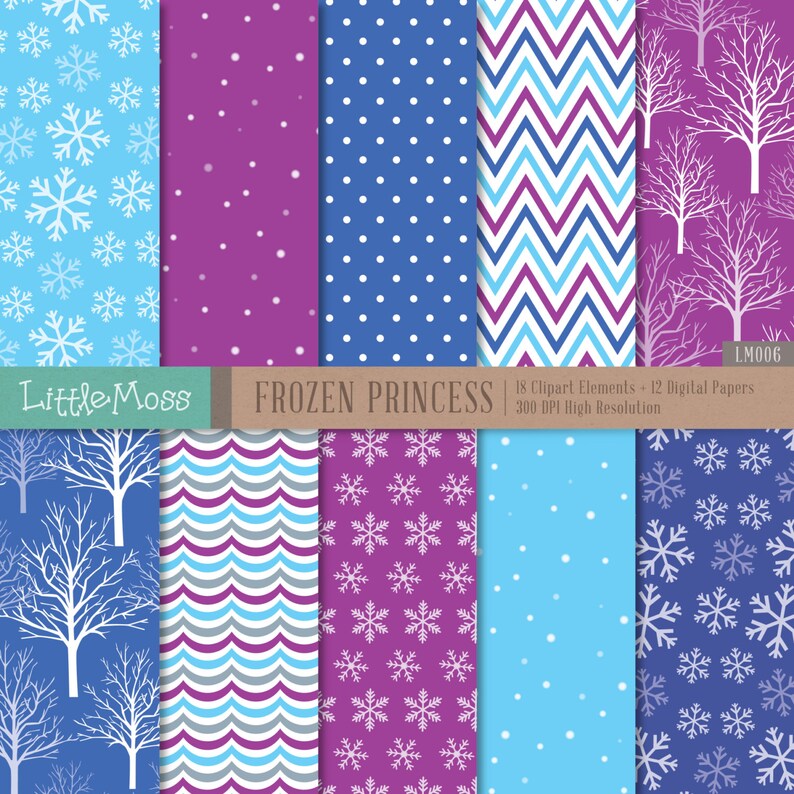 snow princess digital clipart and papers frozen clipart etsy