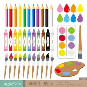 Colorful Painting Digital Clipart, Watercolor Clipart, Color Pencil Clipart