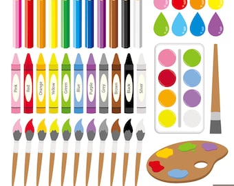 Colorful Painting Digital Clipart, Watercolor Clipart, Color Pencil Clipart