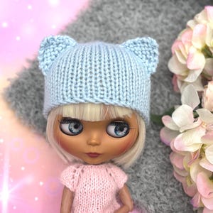 Knitting Pattern Cat Ear Hat for Blythe Doll, PDF Knitted Doll Hat Tutorial | Easy Beginner Pattern
