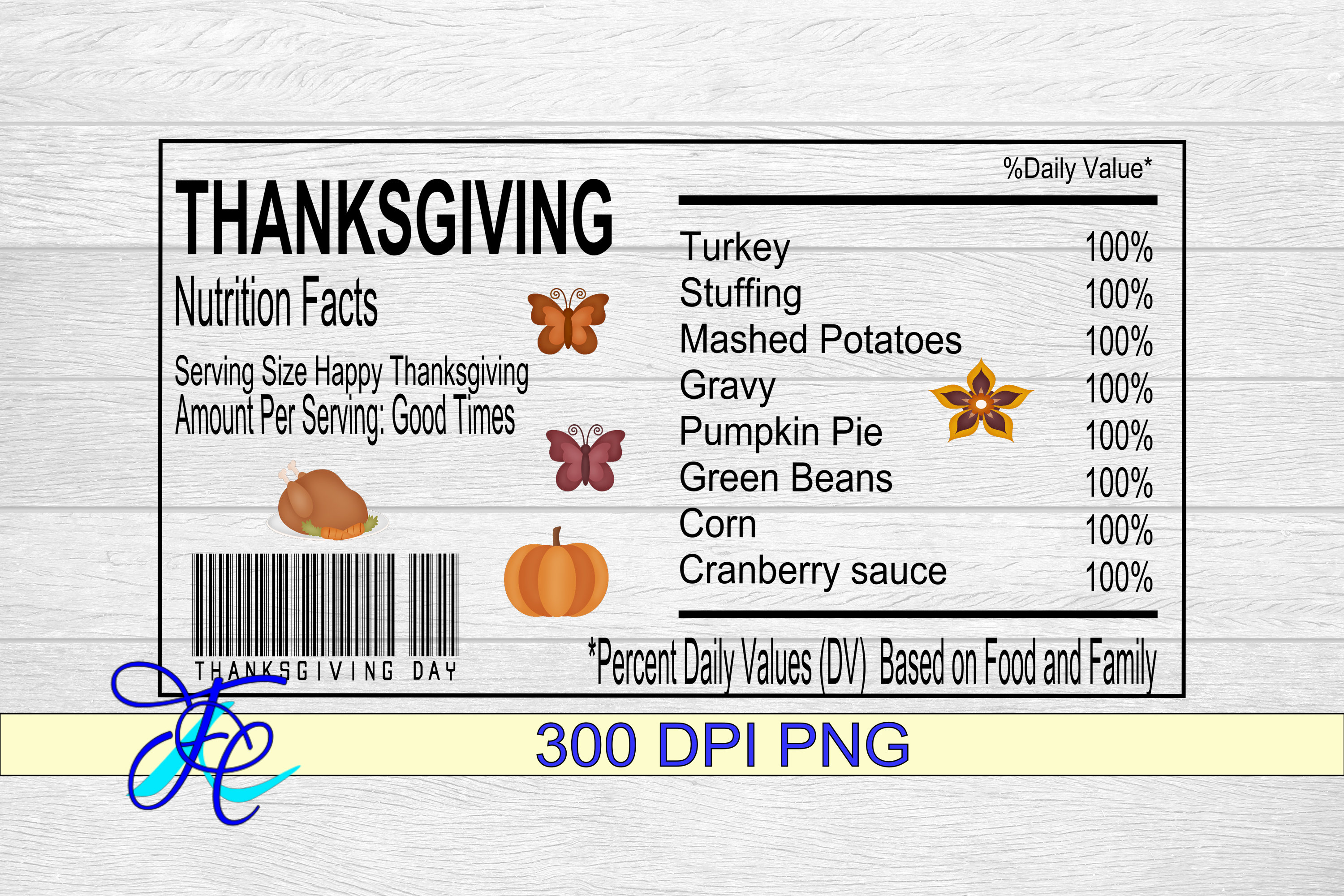 Thanksgiving Nutrition Label Digital Download Only - Etsy