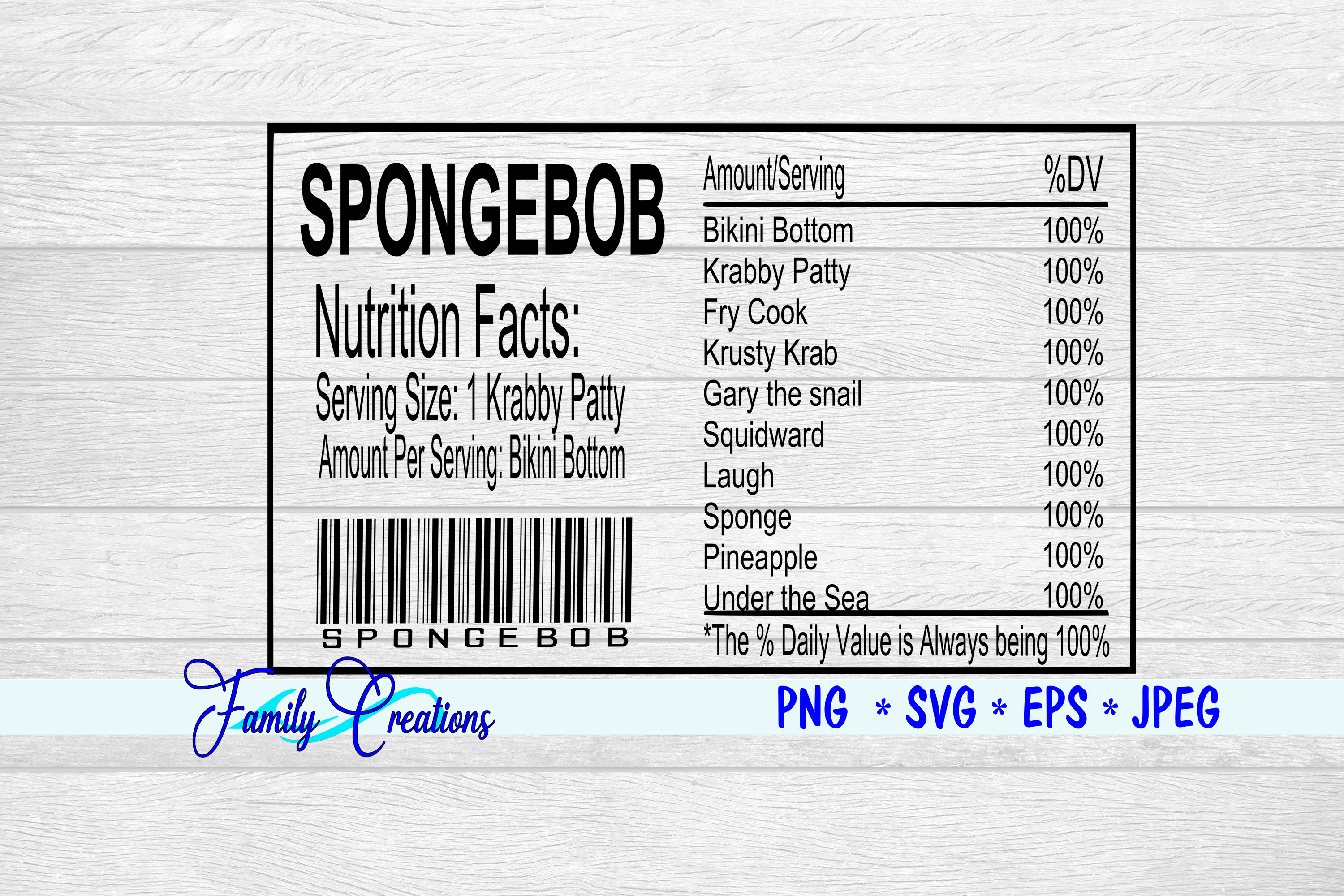 Spongebob Nutrition Label Digital Download Only Etsy
