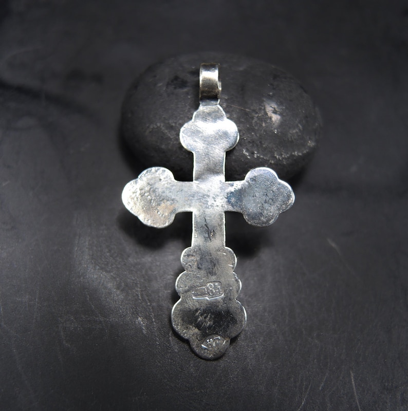 silver 84 Imperial Russia cross 19th century Antique Sterling Silver Cross Jesus Christ Crucifix Orthodox Cross