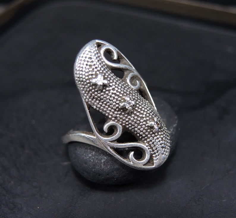 Big boho ring Vintage Big Sterling Silver Ring Size 7 Large Silver Ring Wide silver ring