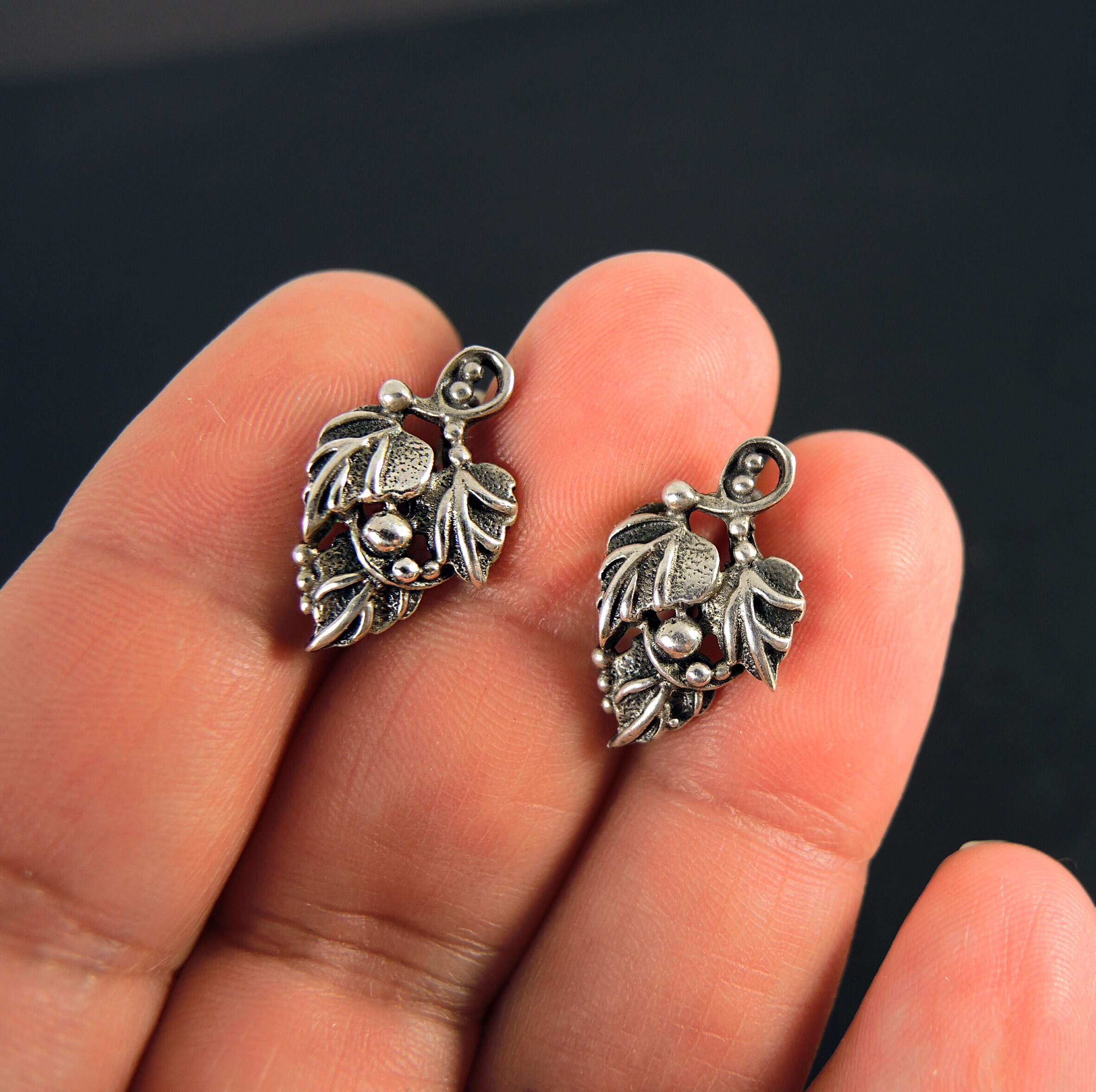 Sterling silver earrings Grapes with leaves Floral silver Etsy
