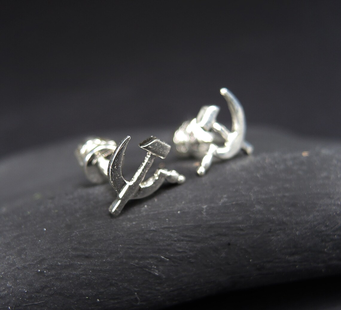 Small Sterling silver stud earrings Hammer and Sickle Etsy