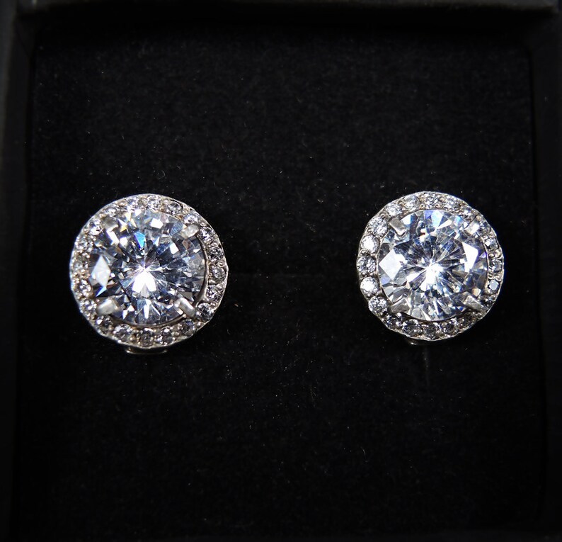 Halo Sterling Silver Earrings Bright bridal earrings 925 silver As diamond earrings Multistone Cubic Zirconia Earrings