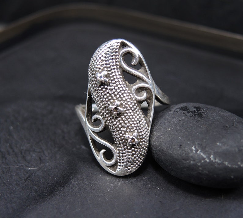 Big boho ring Vintage Big Sterling Silver Ring Size 7 Large Silver Ring Wide silver ring