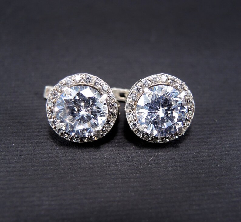 Halo Sterling Silver Earrings Bright bridal earrings 925 silver As diamond earrings Multistone Cubic Zirconia Earrings