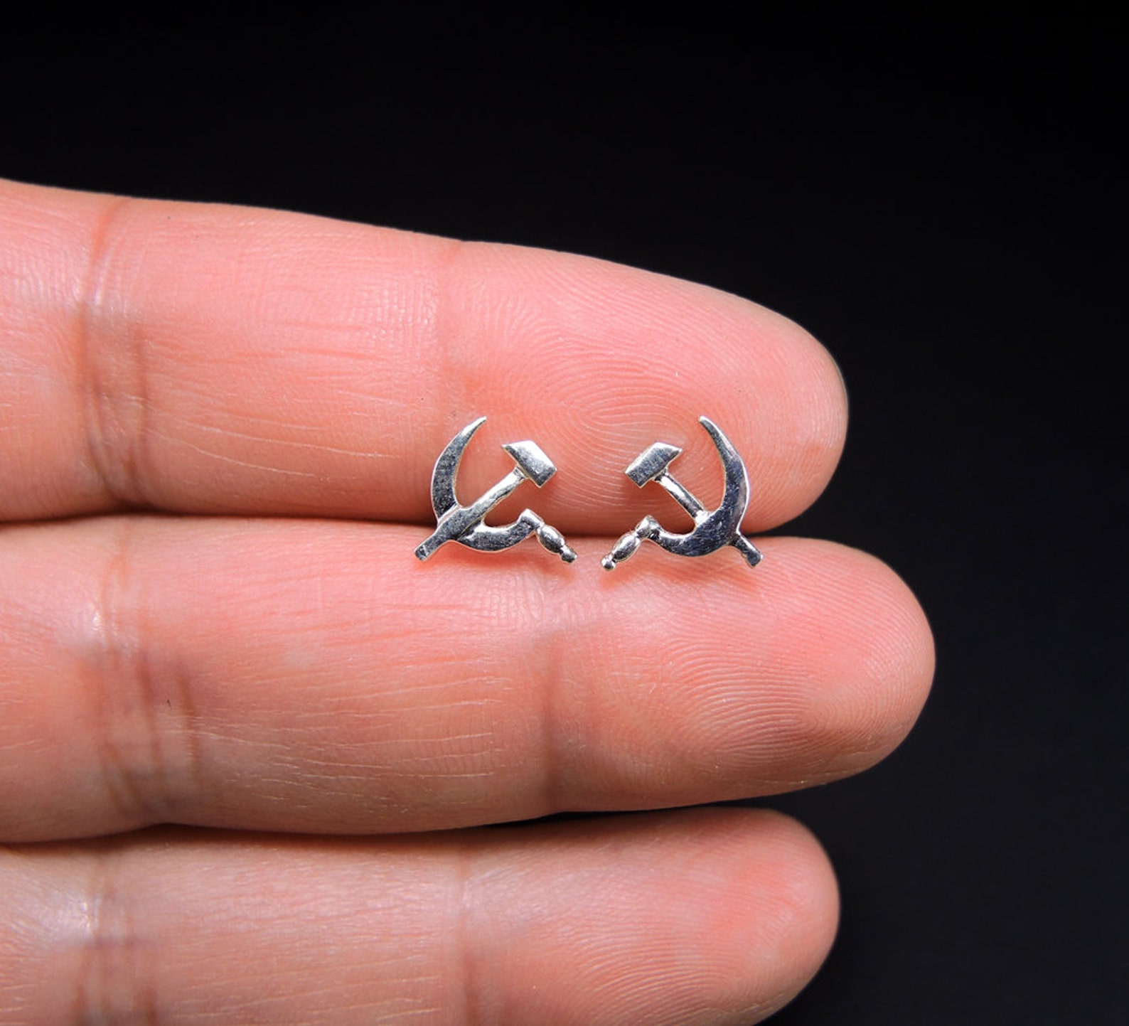 Small Sterling silver stud earrings Hammer and Sickle Etsy