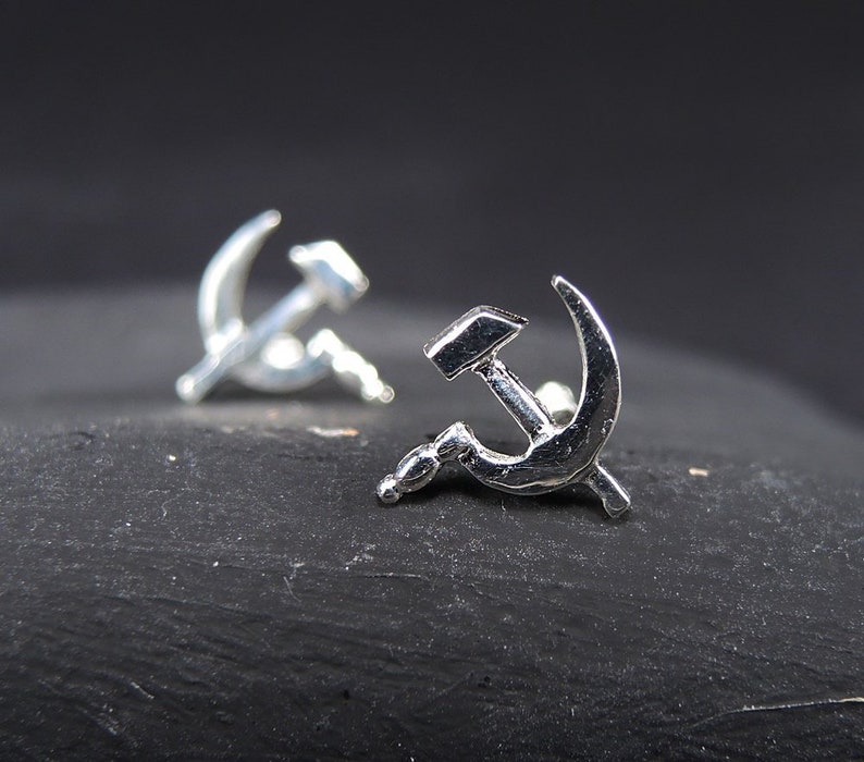 Small Sterling silver stud earrings Hammer and Sickle Etsy