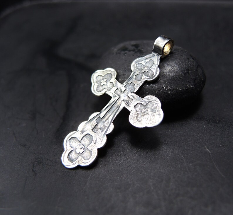 silver 84 Imperial Russia cross 19th century Antique Sterling Silver Cross Jesus Christ Crucifix Orthodox Cross