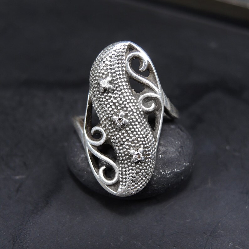 Big boho ring Vintage Big Sterling Silver Ring Size 7 Large Silver Ring Wide silver ring