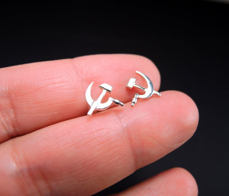 Small Sterling silver stud earrings Hammer and Sickle Etsy
