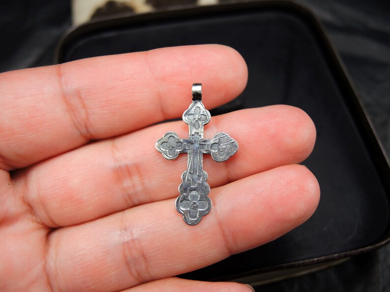 silver 84 Imperial Russia cross 19th century Antique Sterling Silver Cross Jesus Christ Crucifix Orthodox Cross