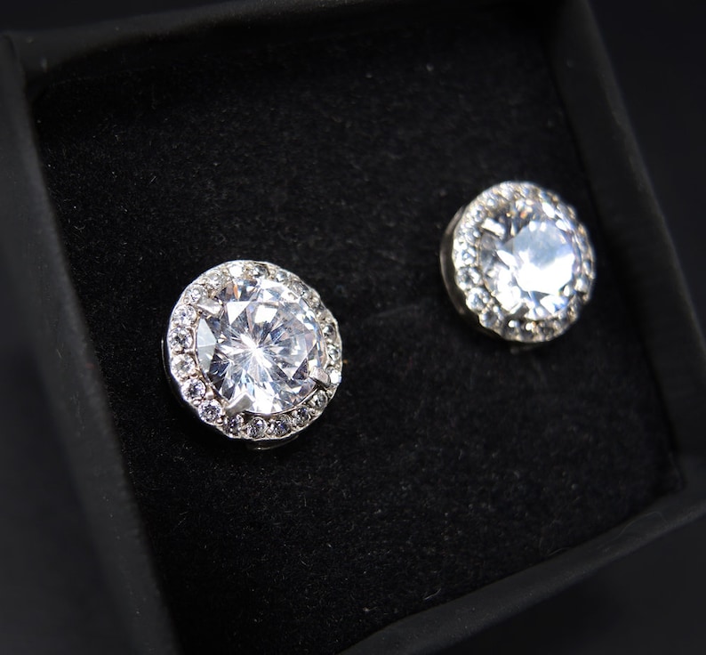 Halo Sterling Silver Earrings Bright bridal earrings 925 silver As diamond earrings Multistone Cubic Zirconia Earrings