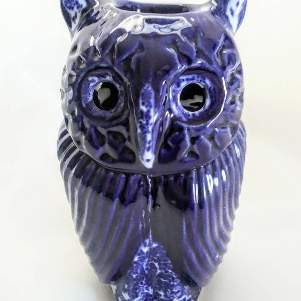 Vintage Navy Blue Owl Ceramic Candle Oil Burner