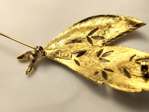Vintage BSK Gold-tone Double Leaf Brooch - image 5