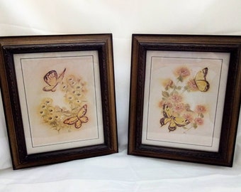 Set of 2-Framed Butterfly Prints, 1970's Butterfly Art Prints, Cottage Decor, Butterfly Lovers Art Prints