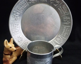 Nursery Rhymes Children's Vintage Tin Plate and Cup