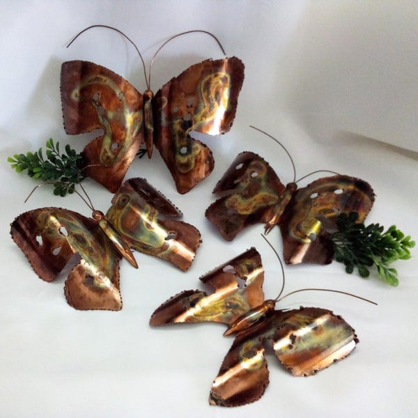 Mariposas de cobre de 4 MCM, adornos de pared con decoración brutalista de mediados de siglo