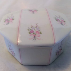 Vintage Floral Porcelain Trinket Jewelry Box Octagonal Japan, Jewelry Gift Box