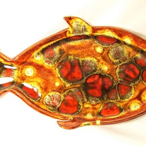 MCM Orange Brown Starburst Drip Glaze Fish Platter Sushi Plate Serving Dish Catch-All Tray, Coastal Decor