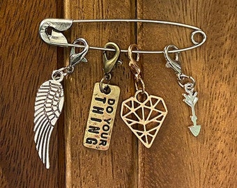 Do Your Thing, Angel Wing, Heart & Arrow Stitch Marker Charm Set for Crochet and Knitting