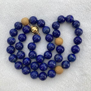 AA Lapis Lazuli and gold filled necklace, Natural genuine lapis 10mm or 6mm round beads, Stardust gold filled beads, Hand knotted