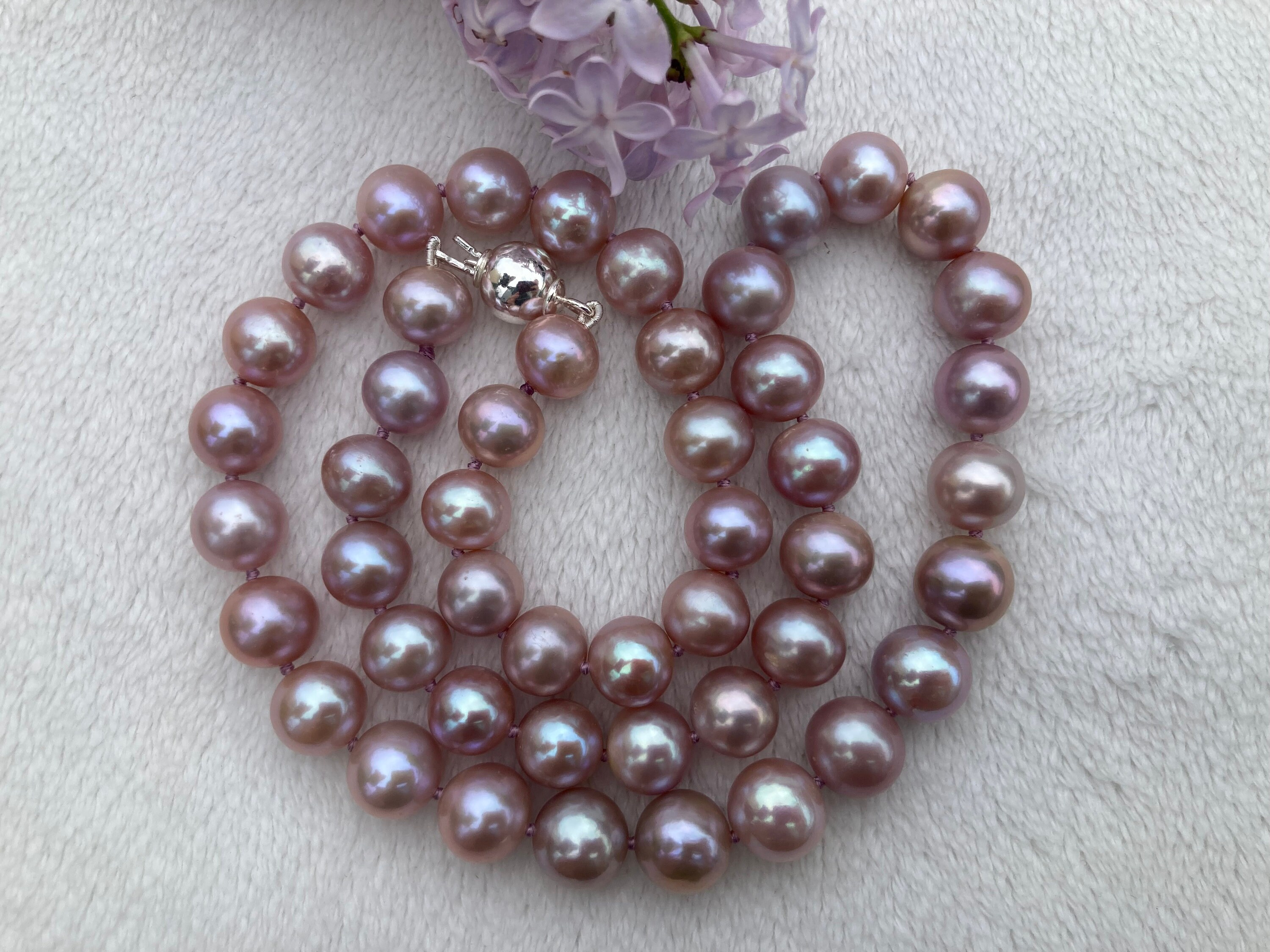 Lavender Dyed 9mm Cultured Freshwater Pearl Earrings Silver Plate Leverback Lavender Dyed 9mm Cultured Freshwater Pearl Earrings Silver Plate Leverback