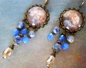 Baroque-style loops quot Pastorals quot cabochon glass shepherdess 18th, bronze metal, Bohemian glass, Sodalite gemstone
