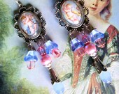 Baroque earrings quot Cherubiins quot silver metal, pink Bohemian glass beads, transparent blue glass flowers