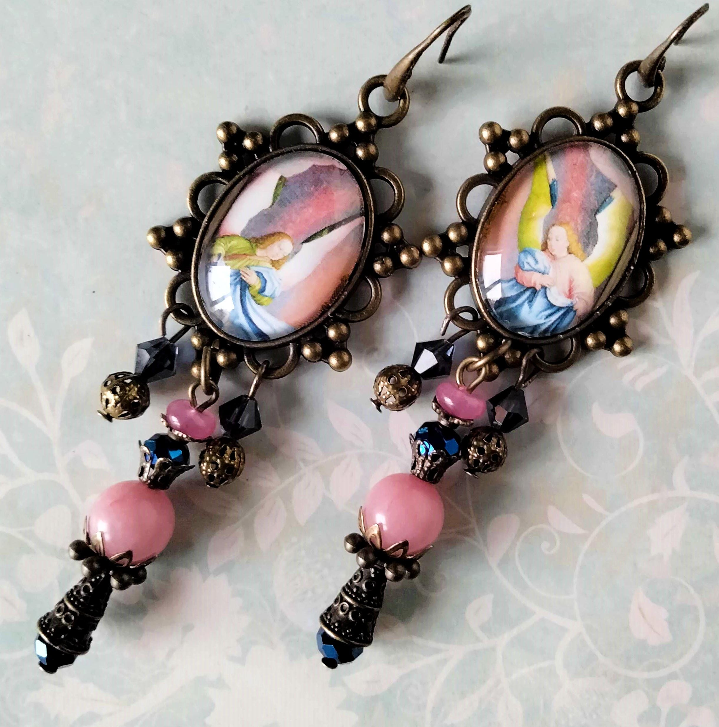 Boucles D'oreilles Maximal Art - Rose Et Strass - Occasion - Style Dormeuses
