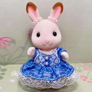 Sister Dress - Original Handmade Outfit for Calico Critters - Periwinkle Blue with Earlets