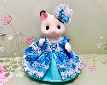 MOTHER DRESS Original hand-made clothes for Calico Critters doll - Beautiful blue!