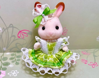 SISTER DRESS  Original hand-made clothes for Calico Critters doll - Fun  lime green!